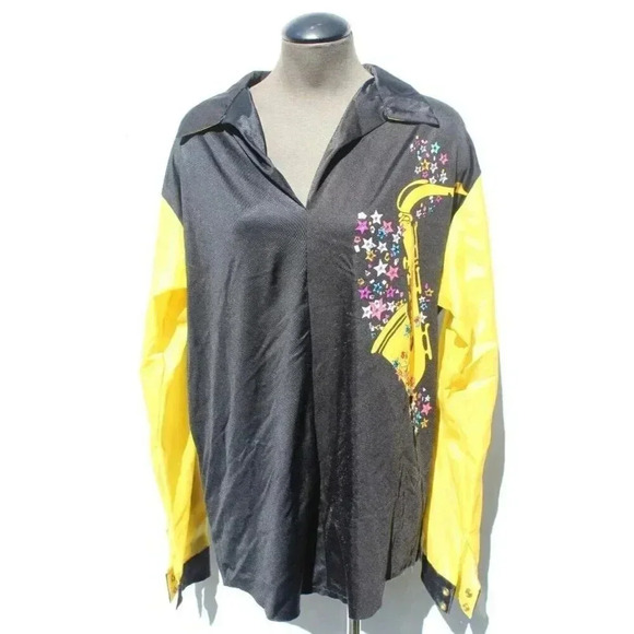 Vtg Men’s Custom Made Retro Disco Costume Dance Saxophone Funky Shirt Lrg - Picture 1 of 4
